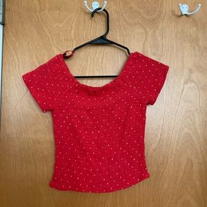 Red with white dot cropped shirt